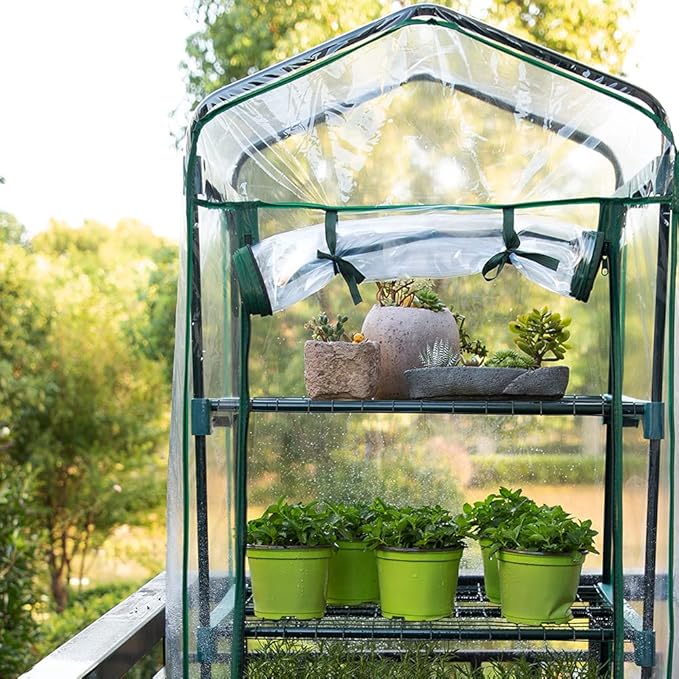 Worth Garden 5 Tier Mini Greenhouse - 75'' H x 27'' L x 19'' W - Sturdy Portable Gardening Shelves with PVC Cover - Small Porch Green House for Growing Plants Flowers Indoor & Outdoor