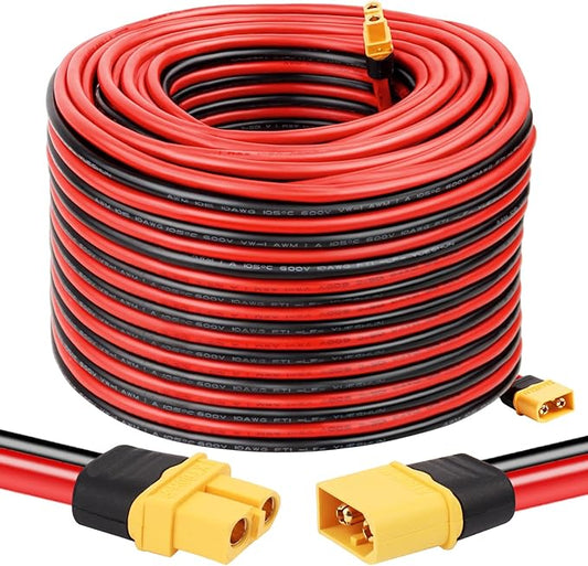 XT60 Extension Cable 10AWG 100FT XT60 to XT60 Cable with Male to Female Connector for Portable Power Station Solar Panel RC Battery