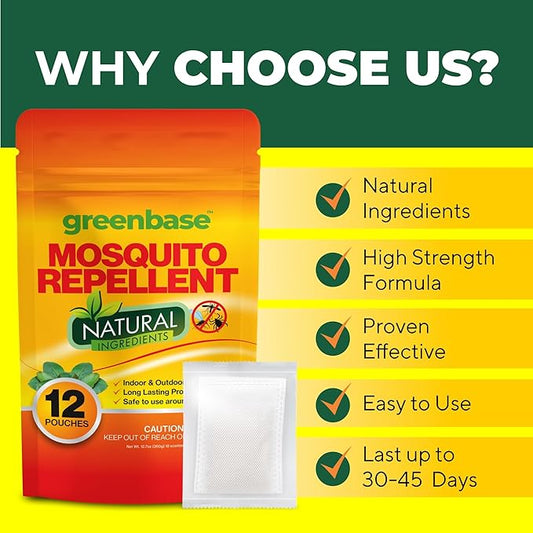 12 Pack Mosquito Repellent Pouches – Natural Indoor & Outdoor Mosquito Repellent for Home, Yard, Patio & Porch | Long-Lasting Mosquito Control Bags – Safe for People & Pets