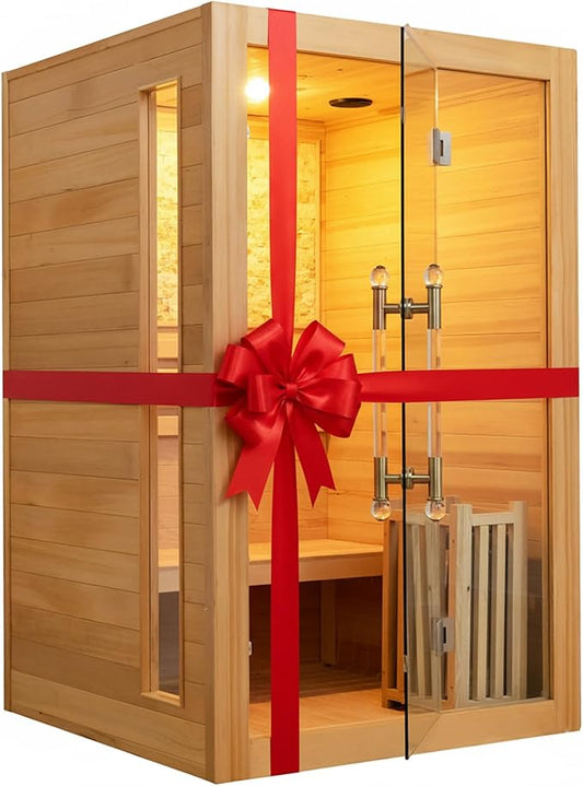 Indoor Steam Sauna 2 Person, Canadian Hemlock Saunas, 6KW Harvia Heater, 220V, Left Door(120-195℉) with Cultural Stone Panel and LCD Touch Control Panel