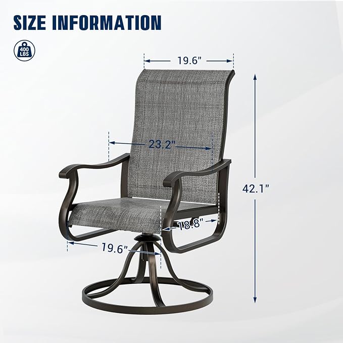 UDPATIO Patio Swivel Dining Chairs Set of 6, Outdoor Swivel Chairs High Back with All Weather Textilene Metal Rocking Frame for Lawn Garden Backyard, Dark Gray
