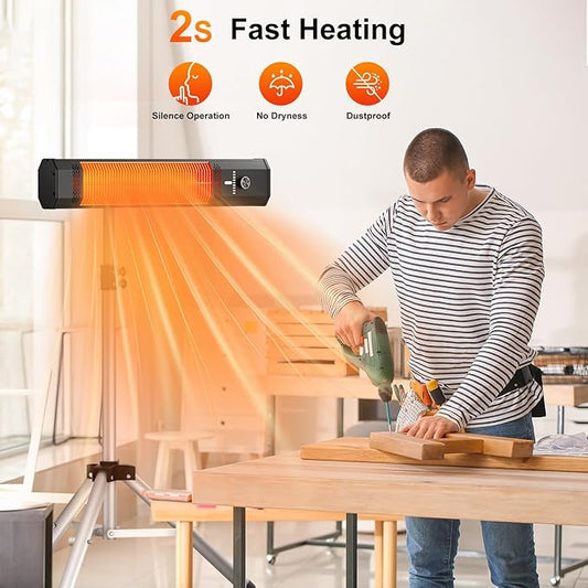 Outdoor Patio Heater w/Remote, Infrared Electric Heater with Tripod, 68''Adjustable Height,Child Lock&9H Timer, Tip-Over&Overheat Protection, 1500W,IP65 Waterproof, Super Quiet For Outdoor/Indoor Use