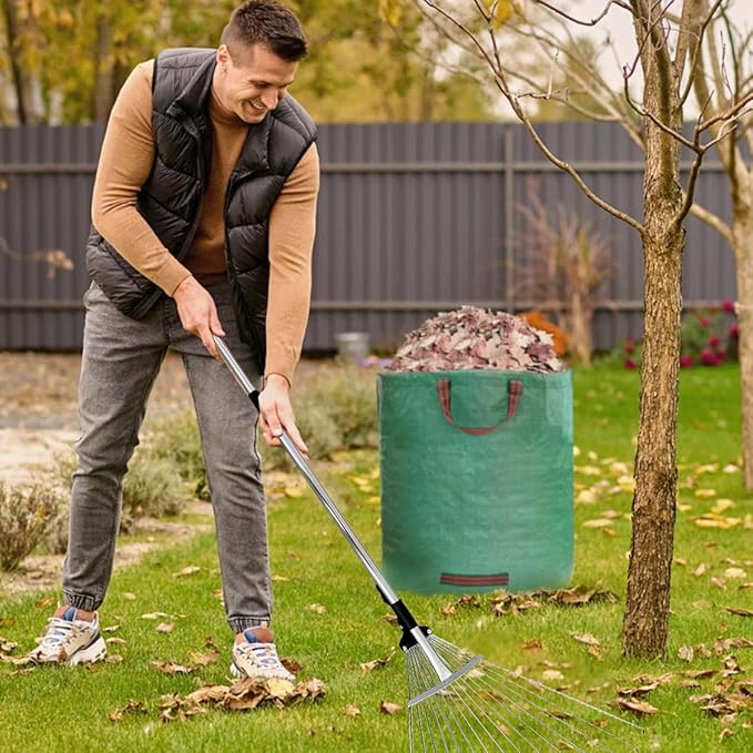 68 Inch Rake for Leaves, Metal Leaf Rake Set with 72 Gallon Leaf Bags,Leaf Scoops Hand Claws, Work Gloves– Complete Yard Tool Kit for Outdoor Garden Lawns Yard Shrub Grass Bush