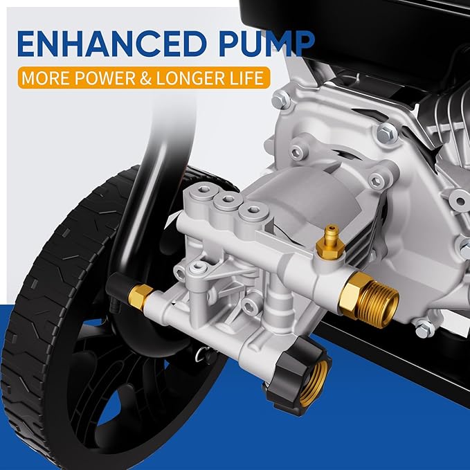 TOOLCY Gas Powered Pressure Washer 3400 PSI 2.8 GPM, 212cc Engine Gas Power Washer with Enhanced Pump, 30FT Pressure Washer Hose, Soap Tank, Pressure Gun & 5 Tips for Cars/Driveways/Homes/Patios