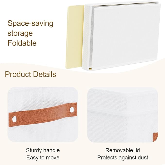Fabric Storage Box with Lid, Foldable Storage Bin for Shelves, Decorative Closet Organizer with Handles, White, 15 x 9.8 x 8.3 Inch,1-Pack