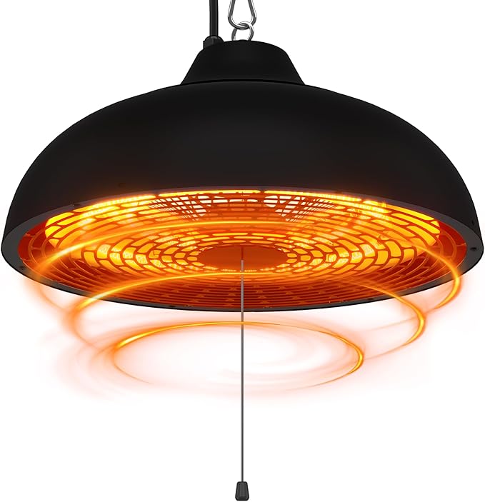 Hanging Patio Heater, Ceiling Mounted, Electric Patio Heater, Built in Temperature Control, Suit for Outdoor/Indoor, Greenhouse, 600W/900W/1500W, Black