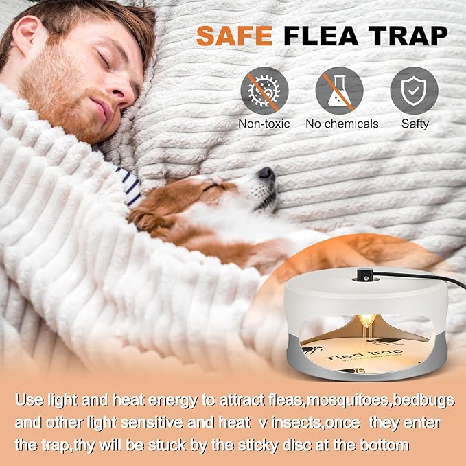 Qualirey 6 Pack Flea Traps with Sticky Disc Bulbs Flea Traps for Inside Your Home Light Trap for Indoor Safe to Pets (White Gray)