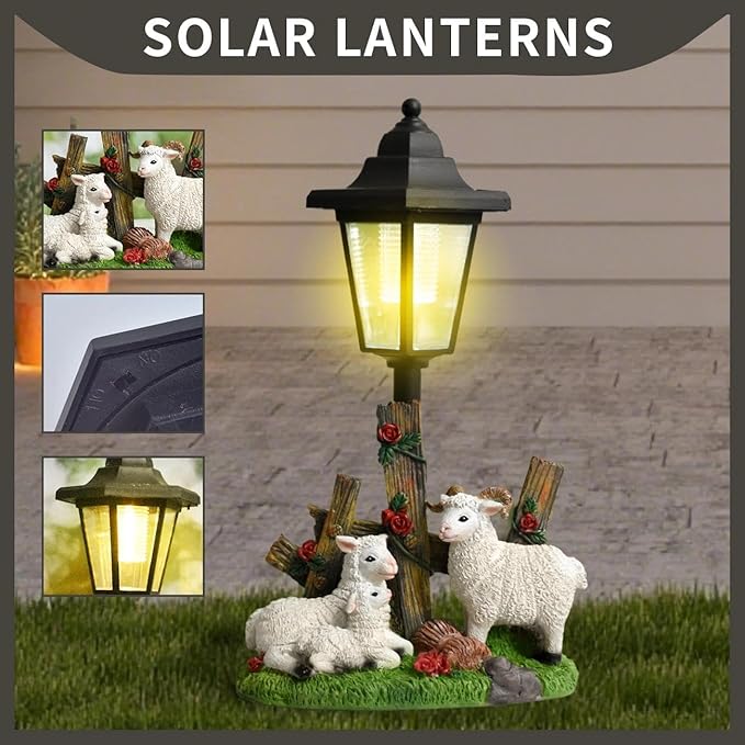 LINZHEN Solar Garden Statue Outdoor Sheep Figurine with Lights Decor for Porch Yard Decorations Women Homes Sculptures Statues Lamp