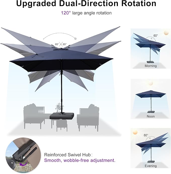 PURPLE LEAF 10' X 10' Left-right Tilting Outdoor Patio Umbrella Swivel Offset Cantilever Heavy Duty Rectangle Aluminum Umbrella with UV Resistant for Deck Pool Patio Backyard, Ocean Slate
