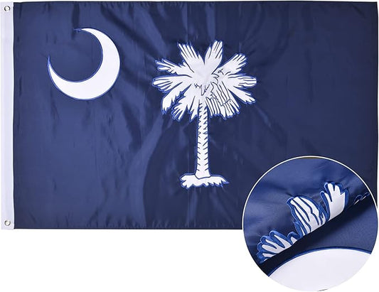 VICDRIA South Carolina State Flag 5x8 Ft, Deluxe Full Embroidered Heavy Duty Polyester Durable SC Outside Flags, Indoor/Outdoor, Sewn Stripes and Brass Grommets