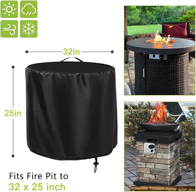 Fire Pit Cover,32in Round Propane Firepit Covers for Best Choice,Outside Gas Propane Fire Pit Table Covers Round Fire Pit Column-32 x 25inch