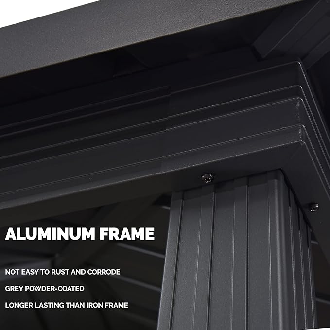 PURPLE LEAF 6' X 9' Hardtop Grill Gazebo for Barbecue Patio Permanent Metal Double Roof with Ceiling Hook and Shelves Outdoor Aluminum Sun Shade BBQ Gazebo