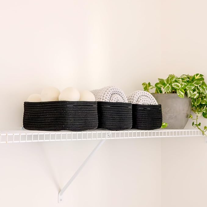 NaturalCozy 11.8"x8"x4.5” Rectangle Storage Baskets for Shelves 3 Pack | Cotton Rope Woven Small Baskets for Organizing | Small Storage Bins for Nursery, Bathroom, Closet, Shelf, Decorative, Gift