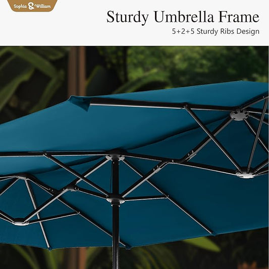 Sophia & William 13ft Outdoor Patio Umbrella for Table, Large Double-sided Umbrella for Garden, Deck, Pool, Cyan Blue