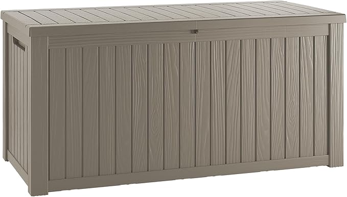 270 Gallon Resin Deck Box, Waterproof Outdoor Storage Box for Patio Furniture Cushions, Garden Tools, and Pool Accessories, Large Lockable UV-Resistant Storage Bin Bench Cabinet for Outside, Grey
