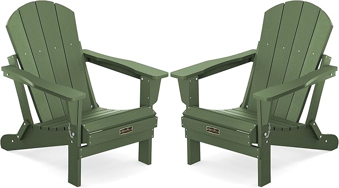 SERWALL Foldable Adirondack Chair Set of 2 for Patio Garden Outdoors Fire Pit Chairs-Avocadogreen