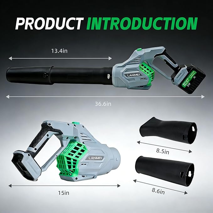 LANMEI Cordless Leaf Blower, 650W High Power Battery with 2x4000mAh Batteries, 250MPH Wind Speed, Lightweight Handheld Leaf Blower for Yard Maintenance, Electric Blower for Leaves, Snow, and Debris
