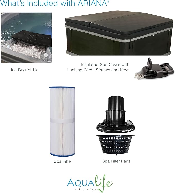 Ariana Outdoor Hot Tub, 6 Person Therapeutic Spa, 30 Jets, Underwater LED Lighting System, Insulated Spa Cover, Aqualife by Strong Spas