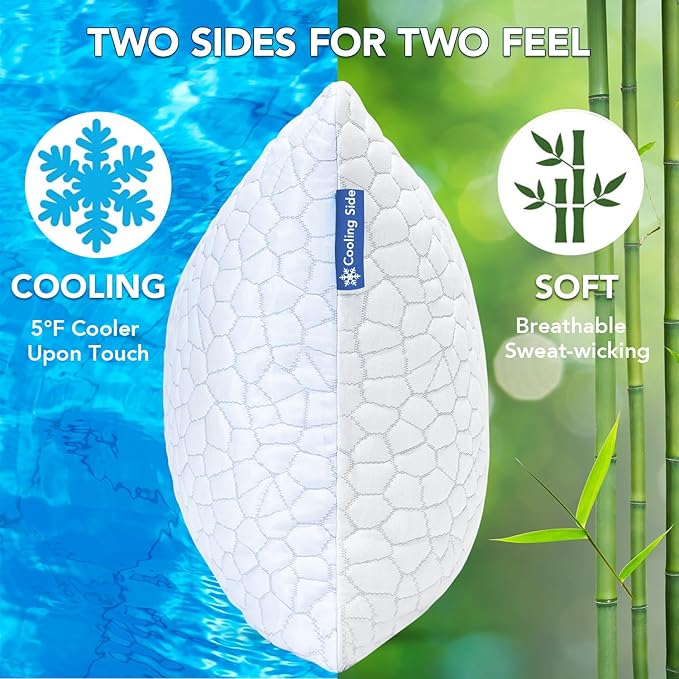 QUTOOL Cooling Pillow for Sleeping Shredded Memory Foam CertiPUR-US Certified, Soft and Supportive Adjustable Pillow for Side, Back, Stomach Sleeper, Hot Sleeper Solution