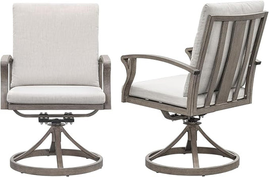 SEEHILL Swivel Patio Dining Chairs Set of 2, Aluminum Outdoor Swivel Rocking Dining Chairs with Cushions, Outdoor Dining Set Patio Furniture Set for Backyard, Deck, Garden, Pool, Limed Oak