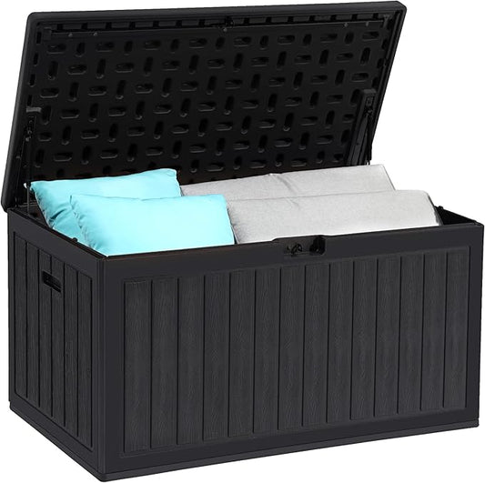 YITAHOME 90 Gallon Large Deck Box with Side Handles, Outdoor Double-Wall Storage for Patio Furniture Cushions, Garden Pool Accessories, Waterproof & Lockable