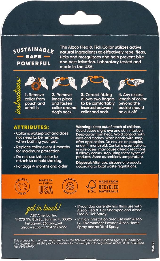 ALZOO Natural Flea & Tick Dog Collar - Helps Repel Fleas, Ticks & Mosquitoes - 100% Plant-Based Active Ingredients - Waterproof - Up to 4 Months Protection - Medium-Sized Dogs: 16-40 lbs - Pack of 2