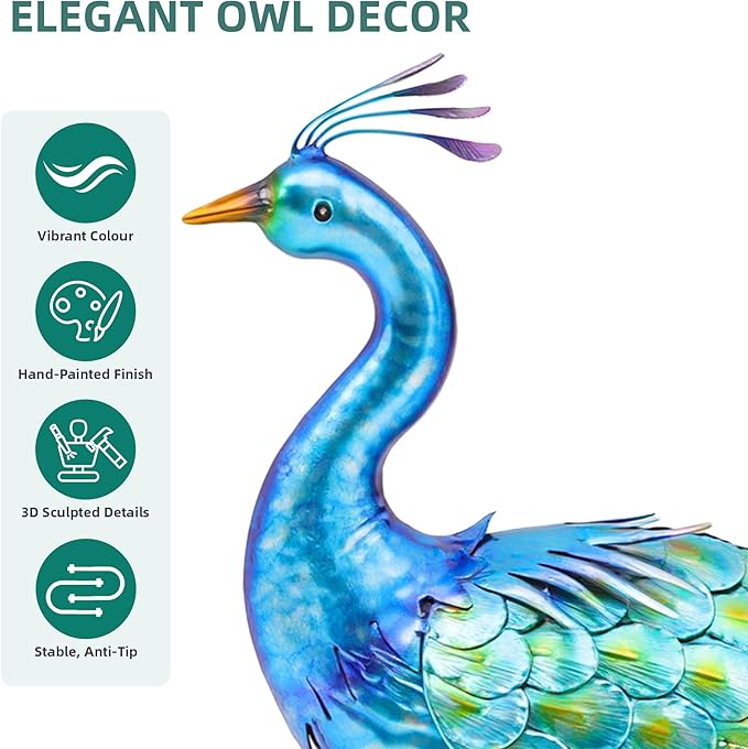 Ultym 31" Metal Peacock Yard Decor - Handmade Oversize Peacock Sculptures with Stable Ground Stakes, Backyard Decoration, Metal Garden Art
