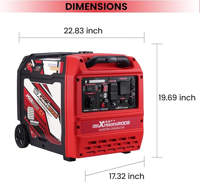 maXpeedingrods 6000 Watt Portable Inverter Generator with Bluetooth® App Remote Control, with Electric Start, Dual Voltage Output with Wheels and Telescopic Handle for Garden, RV Trips, Home Backup