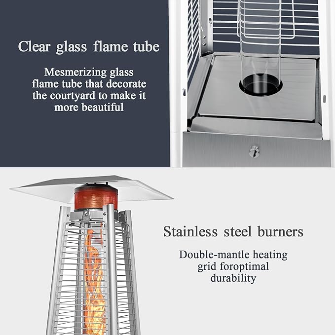 PAMAPIC Patio Heater, 42,000 BTU Pyramid Flame Outdoor Heater, Quartz Glass Tube Propane Heater