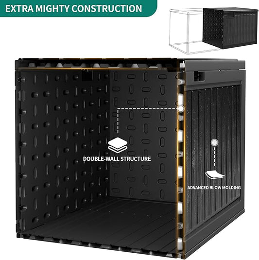 YITAHOME 90 Gallon Large Deck Box with Side Handles, Outdoor Double-Wall Storage for Patio Furniture Cushions, Garden Pool Accessories, Waterproof & Lockable