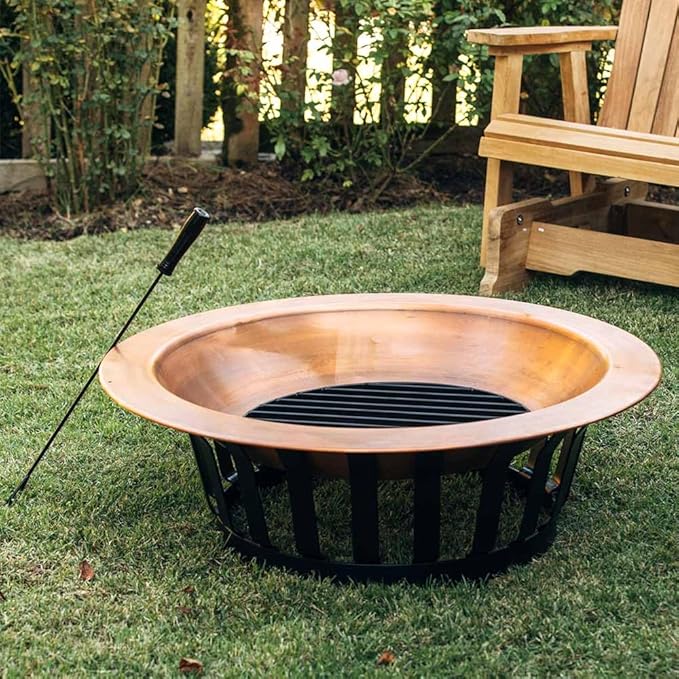 Ash & Ember 40" Copper Outdoor Fire Pit with Solid Steel Base, Grate and Fire Iron Tool Included, Perfect for Backyard Fires and Gatherings