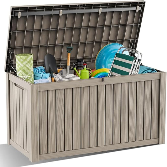 DRATO 180 Gallon Outdoor Storage Box, Large Waterproof Deck Box, Lockable Resin Storage Container with Reinforced Support for Patio Cushions, Garden Tools, UV-Resistant Outdoor Chest