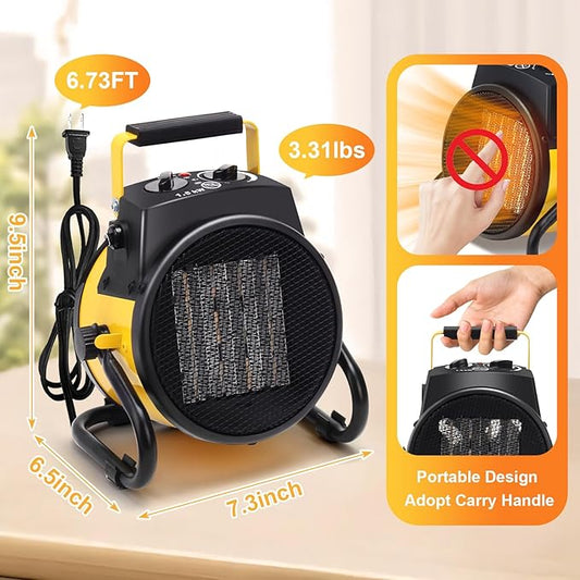 Outdoor Heaters for Patio, 1500W Electric Garage Heater with Overheat Protection, 3S Fast Heating, 3 Modes, Portable Space Heater for Patio, Garage, Greenhouse, Indoor, Orange