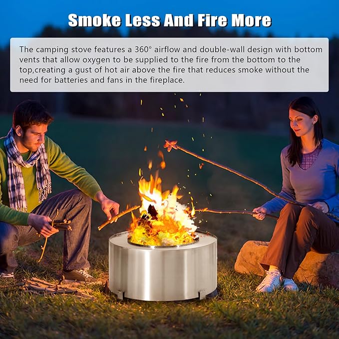 28.5" Smokeless Fire Pit, Stainless Steel Outdoor Firepit, Bonfire Fire Pit, Wood Burning Stove for Patio, Backyard, Camping