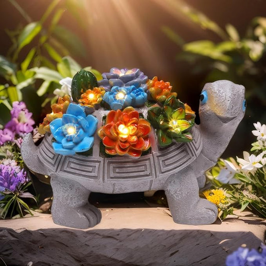 Solar Garden Turtle Statues 7 LED Lights Outdoor Decor Turtle with Succulent Resin Sculpture Patio Porch Balcony Yard Lawn Art Decor Birthday Father's Day Gifts for Women Grandma Housewarming Gifts