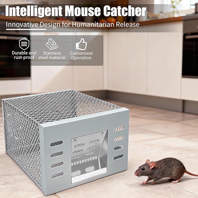 Eaglever Mouse Trap, Eaglever Rat Trap, Stainless Steel Automatic Mousetrap, Automatic Rat Trap, Automatic Mouse Trap, Easy to Set Mice Catcher for Indoor and Outdoor (1 PCS)