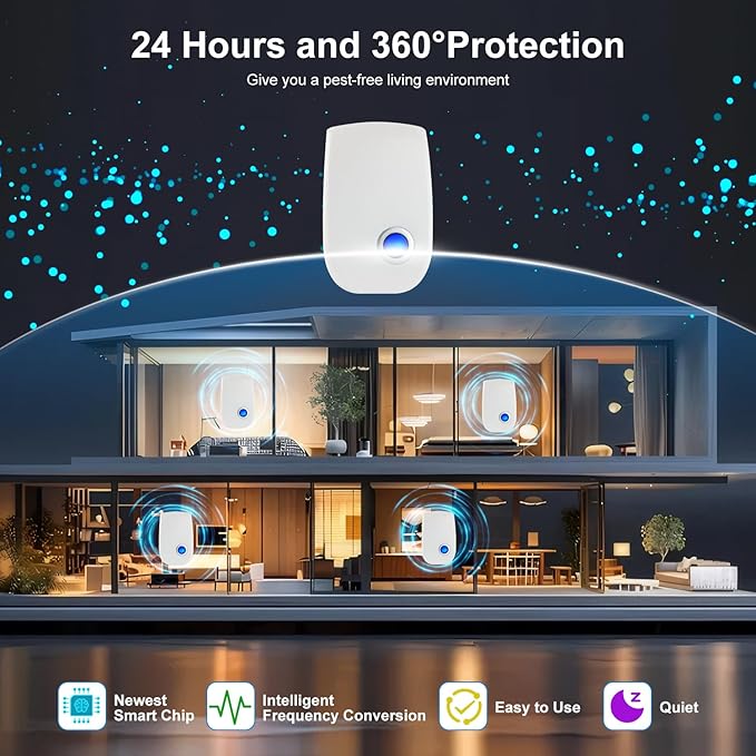 Upgraded Ultrasonic Pest Control Repeller Pest Control Electronic Pest Repellent Plug in Indoor for Rodents Mice Cockroach Bug Roach Mosquitoes Insects Spiders 6 Packs