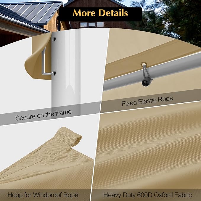 12x20 Canopy Replacement Cover, Carport Replacement Canopy Top Cover for 12' x 20' Frame, 800D Heavy Duty Waterproof & UV Protected Car Canopy with Ball Bungees (Frame is not Included) (Beige)
