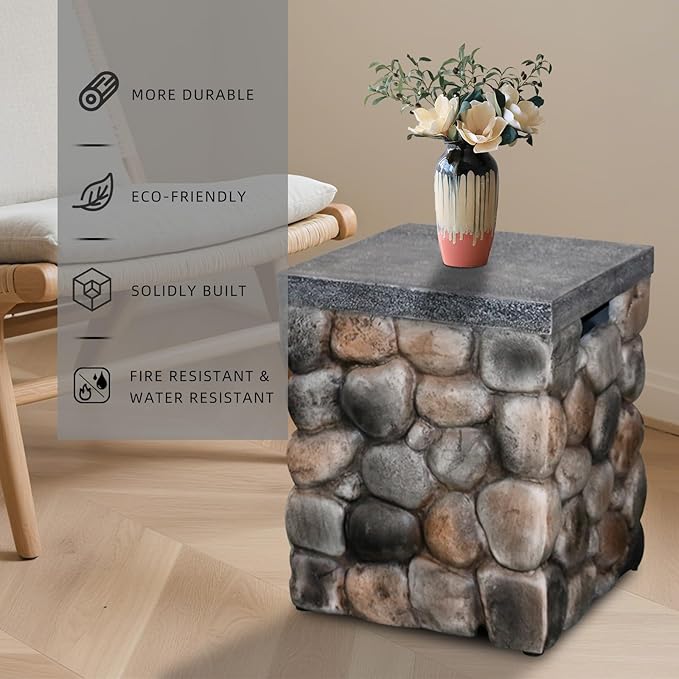Propane Tank Cover Table, Square Tank Container Fits Standard 20 lb Cylinder Bottle Storage Box Hideaway Table, Gas Tank Holder for Outdoor Gas Fire Pits