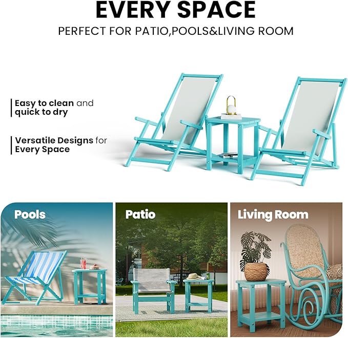 UQQUUNIQ 2-Tier Outdoor Side Table, 16" Adirondack Small Side Table All Weather Resistant, Patio End for Outside or Indoor, Patio, Yard, Pool, Porch, Garden, Sky Blue