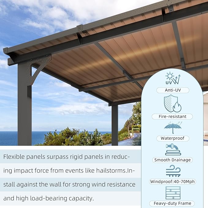 AECOJOY 16' x 8' Gazebo Outdoor Pergola for Patio, 8x16 Hard Top Lean to Gazebo Shelter Pergolas and Gazebos Clearance with Patio Roof, Large Wall-Mounted Heavy Duty Awnings for Decks, Backyard