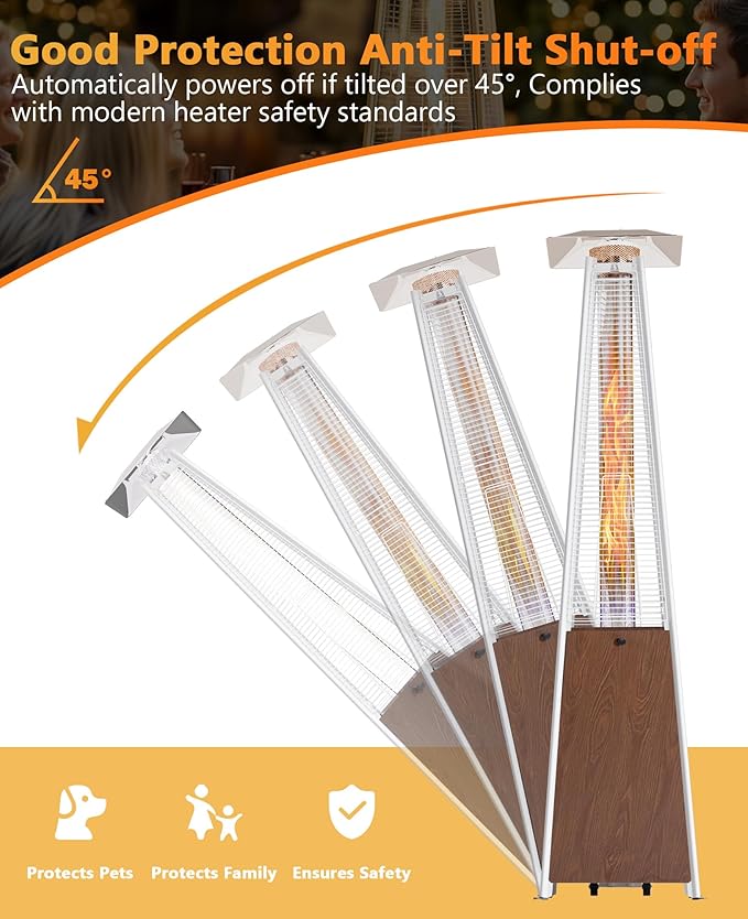 HUGROVE Pyramid Patio Heater, 48,000 BTU Rapid Heating Outdoor Propane With Wheels and Weatherproof Cover, Triple Protection System for Patio, Backyard, Garden, Pool (1 Brown Heater)