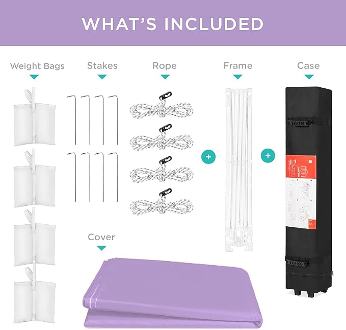 Best Choice Products 8x8ft 1-Person Setup Pop Up Canopy Tent Instant Portable Shelter w/ 1-Button Push, Case, 4 Weight Bags - Lilac/White