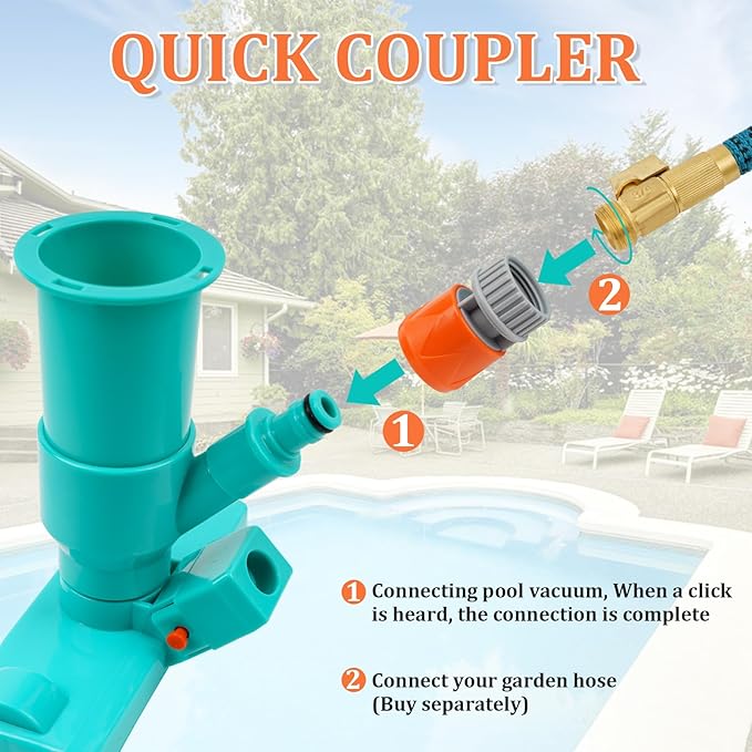 POOLWHALE Portable Pool Vacuum Jet Underwater Cleaner W/Brush,Bag,6 Section Pole of 56.5"(No Garden Hose Included),for Above Ground Pool,Spas,Ponds & Fountains