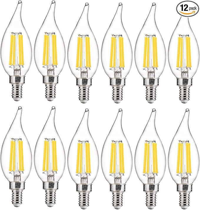 FLSNT LED Candelabra Light Bulbs, CA11 E12 Chandelier LED Light Bulbs 100W Equivalent, 5000K Daylight, 800LM, 5.5W, CRI 82+, AC 120V, 12 Pack, Dimmable UL,CA65 Listed.