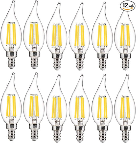 FLSNT LED Candelabra Light Bulbs, CA11 E12 Chandelier LED Light Bulbs 100W Equivalent, 5000K Daylight, 800LM, 5.5W, CRI 82+, AC 120V, 12 Pack, Dimmable UL,CA65 Listed.