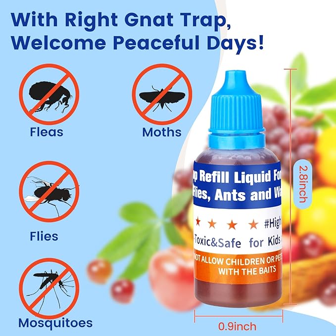 Fruit Fly Trap Refill Liquid, 0.68oz Bottle - Indoor Gnat Killer Lure Refill for House,Ready-to-Use Attractant for Home Kitchen,Safe Near Kids,Pets and Food(12 Pack)