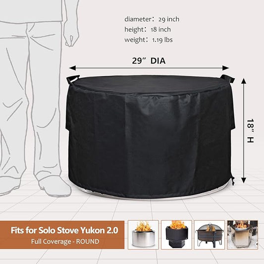 SheeChung Fire Pit Cover Round for Solo Stove Yukon 27"-29",Waterproof Smokeless Fire pit Cover,Outdoor Yukon Shelter 600D Polyester Cover,Fits for Gas/Table/Bowl Fire pits 29"D x 18"H