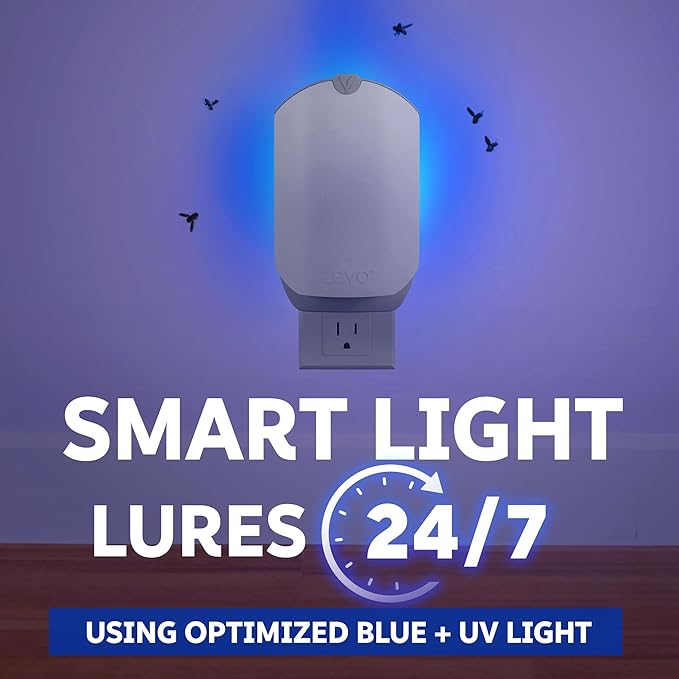 Zevo 2 Flying Insect Traps & 4 Refill Cartridges - Plug in Fly Trap & Indoor Bug Catcher for Gnats, House & Fruit Flies - Blue & UV Light Technology, Mess-Free Alternative to Bug Zapper