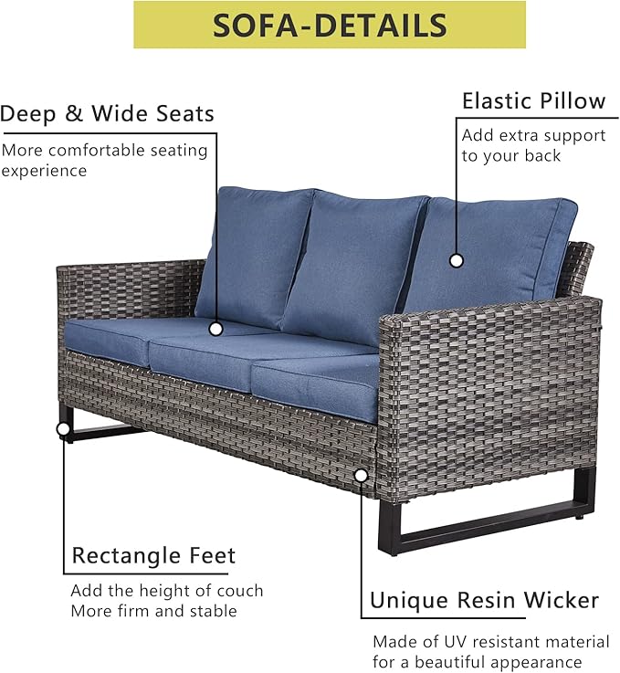 HUMMUH 6 Piece Patio Furniture All Weather Wicker Outdoor Sectional Sofa,High Back Patio Chairs,Coffee Table and Ottomans Set for Porch,Garden,Backyard